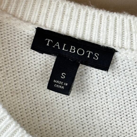 Talbots Size Small Sparkle Fair Isle Sweater - Cream Off White Grey Snowflakes - Picture 2 of 11